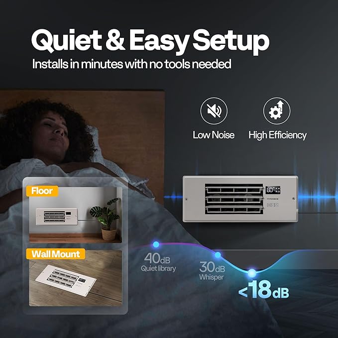 VIVOHOME 4'' x 12'' Opening Register Booster Fan with Adjustable Wind Direction Louver, Smart Intelligent Thermostat & 10-Speed Remote Control - 13.8" x 5.5" Vent Cover for Room, Floor, Wall - White