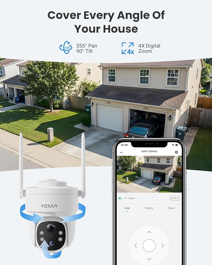 Solar Security Cameras Wireless Outdoor, 2 Pack 3MP Security Cameras Wireless Outdoor, Pan Tilt 360°WiFi Camera with Color Night Vision/PIR Sensor/2-Way Audio/Alexa/Google Assistant