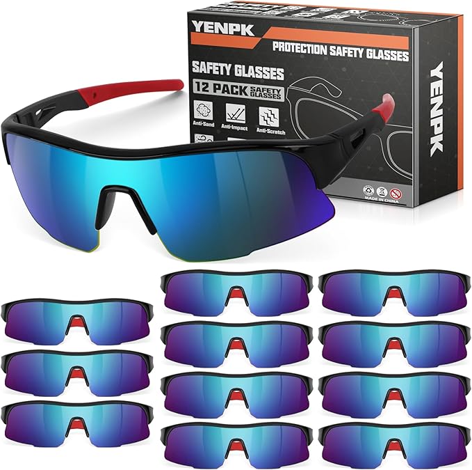 12 Pack Safety Glasses, ANSI Z87.1 Safety Glasses with UV Protection, Impact Resistant Tinted Safety Goggles