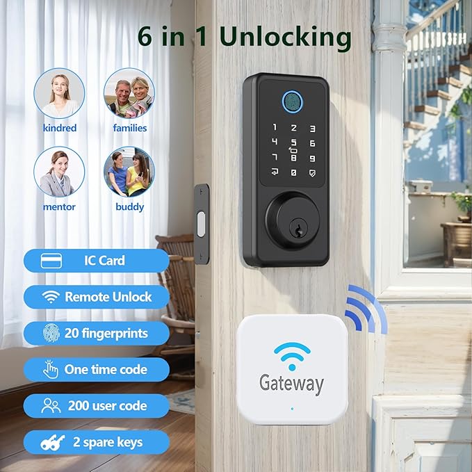 WiFi Smart Door Lock Compatible with Alexa Fingerprint Electronic Keypad Deadbolt for Home, Hotel