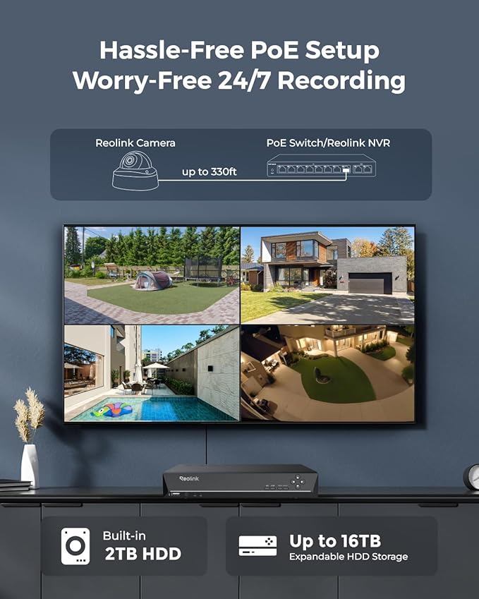 Reolink 12MP 8CH PoE Security Camera System with IK10 Vandalproof, 4pcs Dome PoE Cams Outdoor, Spotlights Color Night Vision, Built-in 2TB HDD, Smart AI Detection, Two-Way Talk, RLK8-1200V4