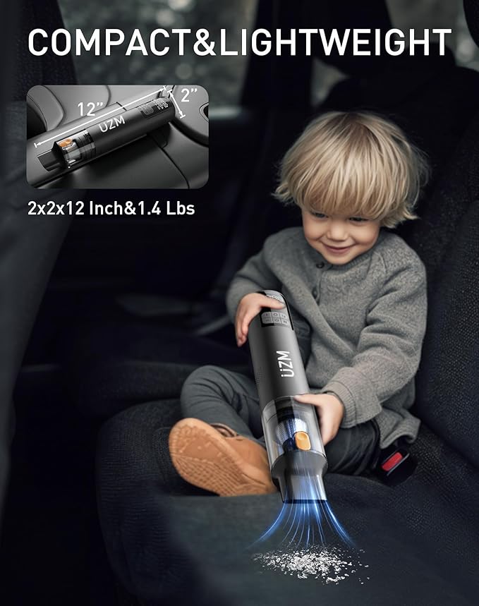 UZM 3 in 1 Tire Inflator and Car Vacuum, Car Vacuum Portable Cordless, 2X Fast Inflation, 12000pa Suction Power, LED Display,150 PSI, Portable Tire Inflator for E-Bike,Motorcycle,Ball