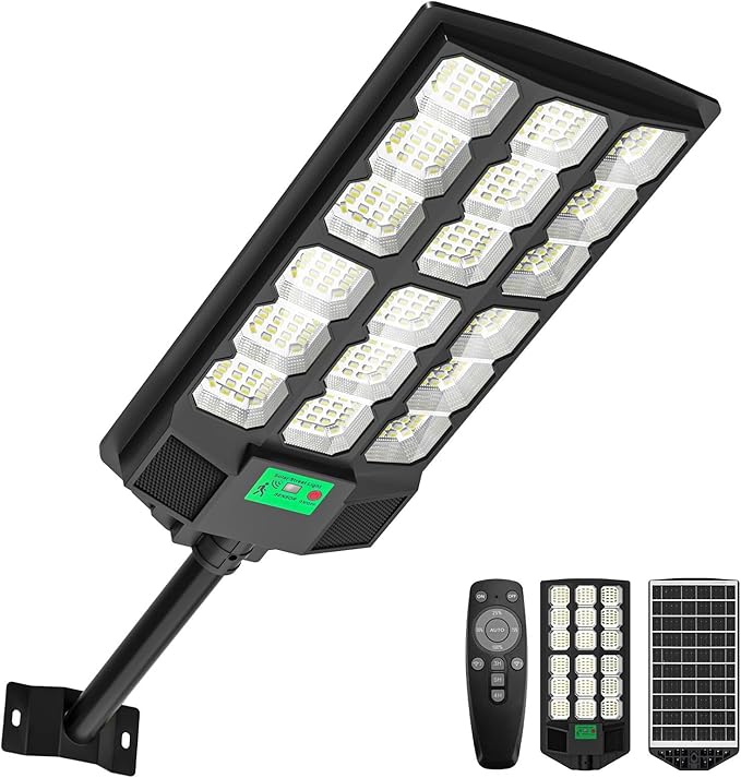 Solar Street Lights Outdoor, 10000K Ultra Bright LED, Waterproof IP65, Motion Sensor, Dusk to Dawn, Suitable for Commercial Area, Parking Lot, 1 Pack