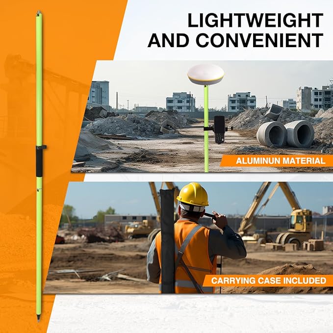 Aluminum GPS Rover Rod – 6.5FT/2M 2-Sections Design GPS Pole for Land Surveying & Engineering – RTK GPS/GNSS Accessory – Includes Level Vial & Carrying Bags (GLS220)