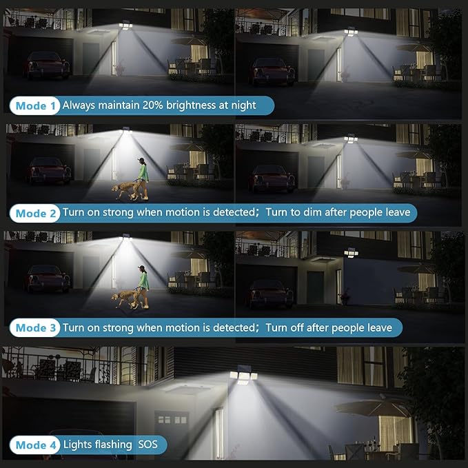 Mokot Solar Outdoor Lights, 288LED IP65 Waterproof Motion Sensor Outdoor Lights with Remote Control, 2800LM 4 Heads Solar Flood Wall Lights for Outside Yard - 6PACK Cool White