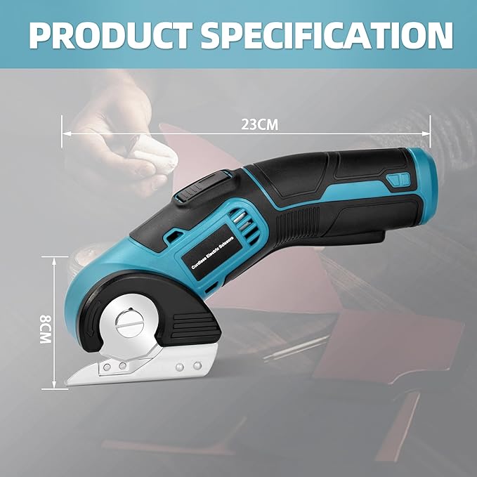 4V Cordless Electric Scissors Heavy Duty Cardboard, Fabric, Leather & Carpet Cutter with Brushless Motor & USB-C Charging, Includes 2 Tungsten Blades Tool Kit for DIY, Crafting, Industrial Use