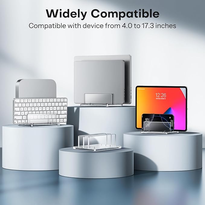 OMOTON Vertical Laptop Stand for Desk, Acrylic Dual Laptop Holder Desktop Clear Adjustable Dock for MacBook Pro Air, HP, All Gaming Laptops up to 17” (Clear, Dual Slot)