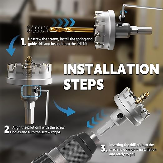 CSOOM Carbide Hole Saw 5 pcs kit, Metal Steel Hole Saw Bits, TCT Hole Cutter for Stainless Steel, Iron, Aluminum, Alloy, Plastic