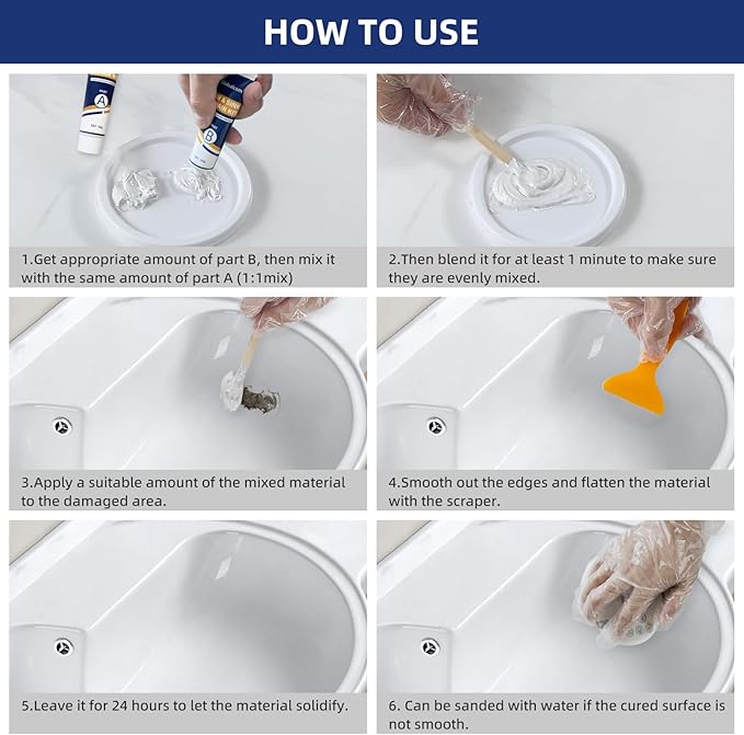 Tub Repair Kit White, Fiberglass Shower tub and Porcelain Sink Repair Kit, Acrylic, Enamel, Ceramics Tile Toilet and Shower Bath Repair Kit, Repair Cracks, Fragments, Holes and pits