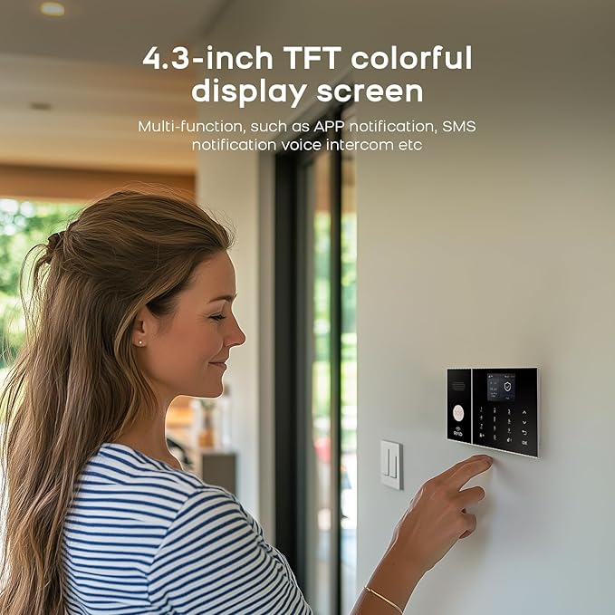 WiFi Alarm System for Home Security with Door/Window and Motion Sensors,Alarm Siren,Remote,Touch Screen,Tuya App Alert Push,Compatible with Alexa and Google,24 Pieces Kits for Villa,Apartment