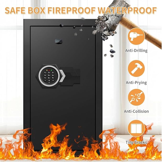 5.3 Cuft Home Safes Fireproof Waterproof, Anti-Theft Large Lock Box, Fire Safe Box With Digital Keypad & 3 Removable Shelves and Led Light, Fireproof Box for Home Money Documents Valuables