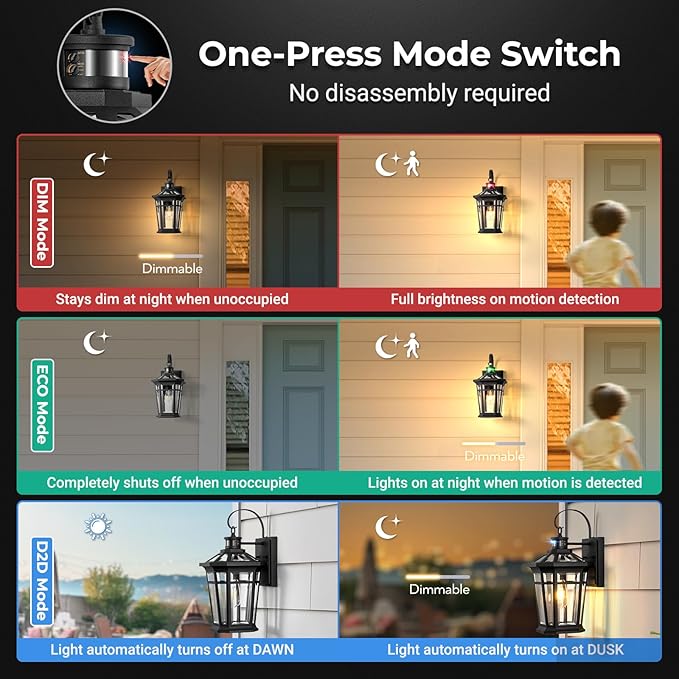 VIANIS Motion Sensor Outdoor Light fixtures Wall Mount, Large Anti-Rust Aluminum Outdoor Lantern, Black Waterproof Outside Wall Sconce for House, Modern Dusk to Dawn Exterior Lighting for Garage