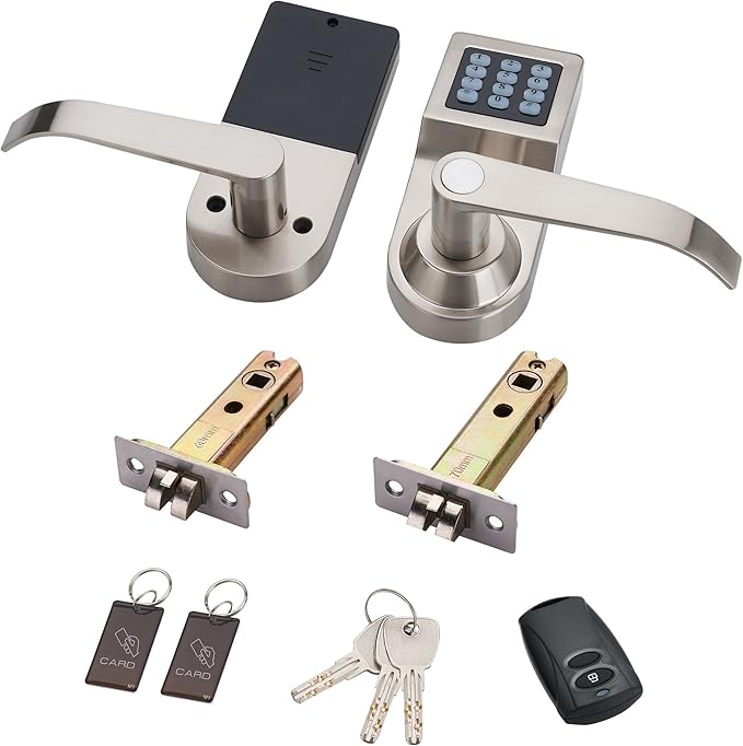 HAIFUAN Digital Door Lock,Unlock with Remote Control, M1 Card, Code and Key,Handle Direction Reversible