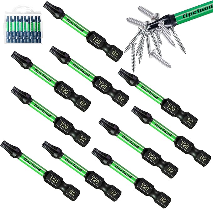 T20 Impact Screwdriver Bit Set, 10 Pieces 2”S2 Steel Magnetic #20 Torx Tips Power Driver Bit Set with Organizer Case