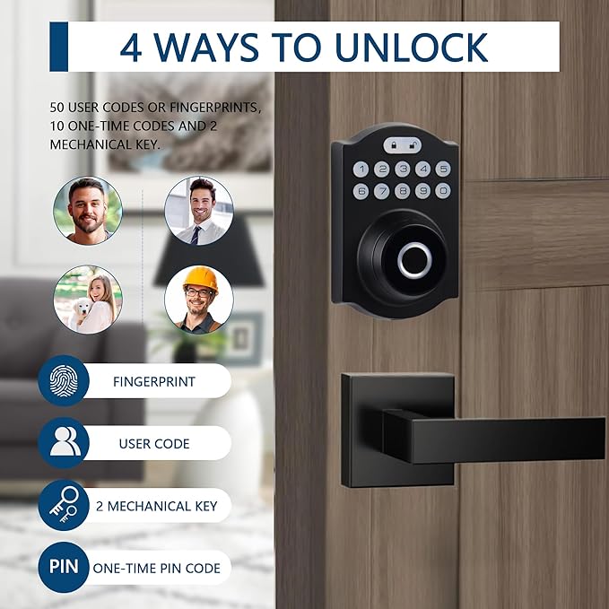 Keyless Entry Door Lock Set, Fingerprint Door Lock with 2 Door Knobs, Smart Front Door Lock with 2 Keys, Anti-Peeking Electronic Keypad Deadbolt, Auto Lock, Waterproof, Easy Installation