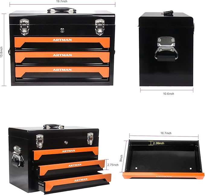 439-Piece Mechanics Tool Set, Household Tool kit with 3-Drawer Heavy Duty Metal Box, Portable Tool Box for Home/Auto Repair - Gift for Men - Orange & Black