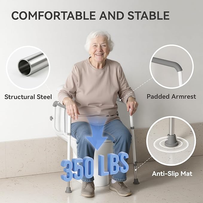 Toilet Safety Rails Medical Steel Sturdy Toilet Handle Height-Adjustable Leg Provides Support for Seniors, Disabled and Pregnant Women