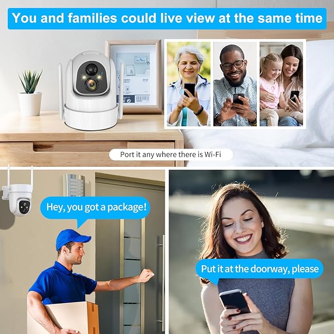 2K PTZ Solar WiFi Security Camera with AI Motion, Color Night Vision, 360 View, Waterproof, Alarm - Rechargeable Battery