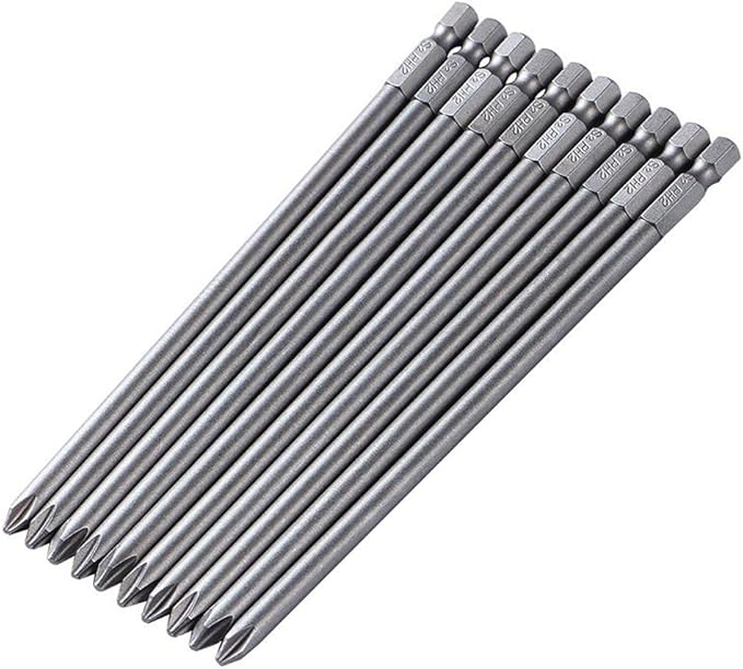 Rocaris 6 in Phillips Screwdriver Bit Sets 1/4 Inch Hex Shank Magnetic Screwdriver Bits Cross Head S2 Steel Screwdriver Bits 10 Pack