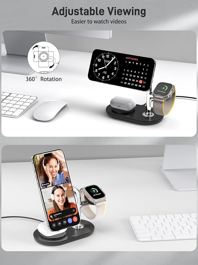 Dual Wireless Charging Station for Mag-Safe Charger 3 in 1 for iPhone 17/16/15/14/13 Series, Airpods Pro 2, iWatch Series 10/9/8/7, Magnetic Wireless Charger for Multiple Devices Apple