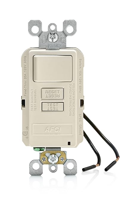 Leviton AFCI/Switch Combination, 15 Amp, Self Test, LED Indicator Light, AFSW1-T, Light Almond