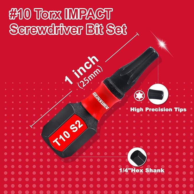 20Pieces 1 In. T10 Impact Tough Magnetic Screwdriver Bit Set, #10 Torx Head Insert Bits, S2 Alloy Steel Star Bits with 1Pc Impact Bit Holder and Storage M-Box