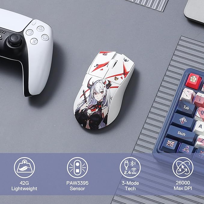Redragon M916AK PRO 3-Mode Anime Gaming Mouse, 42G Ultra-Light 26K DPI Gaming Mouse w/Ergonomic Natural Grip Build, Full Programmable Buttons, Software Supports DIY Keybinds & DPI