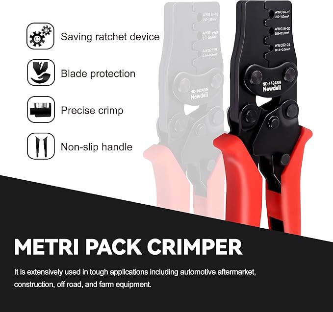 Weather Pack Crimpers, Newdeli Crimp tool AWG 14-24 for Crimping Delphi APTIV Weather Pack Terminals or Metri-Pack Connectors(Have Locator & Removal Extraction Tool)