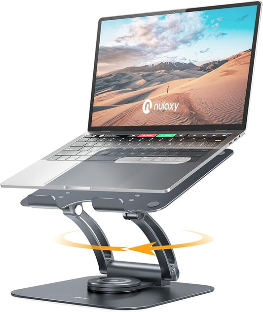 Nulaxy 360° Rotating Laptop Stand for Desk, Ergonomic Notebook Riser with Adjustable Swivel Base Foldable Computer Holder Portable Office Accessories Compatible with All 10-17" Laptops