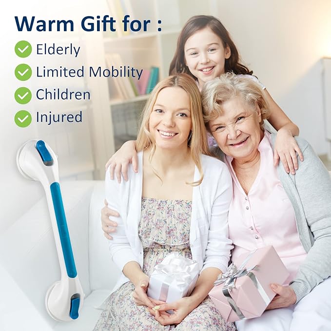 TAILI Shower Grab Bar 2 Pack Suction Grab Bars for Bathtubs and Showers, Heavy Duty Shower Handle Removable Bathroom Safety Grip for Seniors and Elderly, Shower Handrails No Drilling Waterproof, Blue