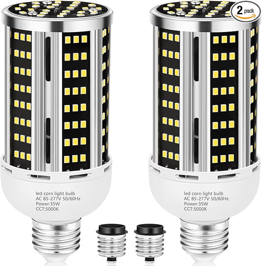 35W LED Corn Light Bulb 2 pack,(300W Equivalent )Commercial Grade Daylight 5000K E26/E39 5000LM Medium Mogul Base LED Lamp,Large Area Lights For Outdoor Indoor Garage Warehouse Factory Bay Light