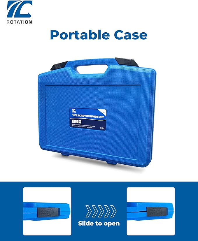 ROTATION Magnetic Screwdriver Set 12 PCS with Black tips, 6 Phillips and 6 Flat Head Screwdrivers, with Go-Thru Steel Blades, High Torque for Fastening and Loosening (Black Tip_Matt Blade)