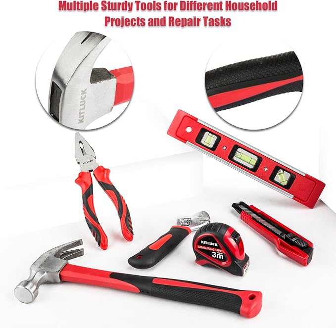 KITLUCK 138-piece Home Tool Kit, Household Hand Repair Tool Set for men, Portable Basic Tool box Set with Tools (Screwdriver, Plier, Wrench, Socket, Harmer, Rule, etc.) for Home and Car