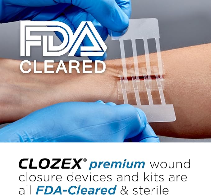Clozex Complete Emergency Laceration Kit - Repair Wounds Without Stitches, FSA HSA Eligible Skin Clean Cover Closure Device for 2 Individual Or Combine for 2 1/2 in. Length