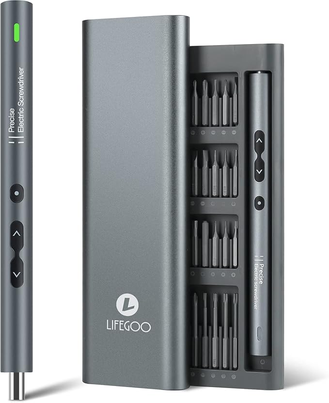 LIFEGOO Mini Electric Screwdriver, 62 in 1 Cordless Precision Power Screwdriver Set with 48 Bits, LED Lights Magnetic Mat, Rechargeable Portable Repair Tool Kit for Phone Watch Camera Laptop PC