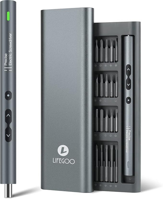 LIFEGOO Mini Electric Screwdriver, 62 in 1 Cordless Precision Power Screwdriver Set with 48 Bits, LED Lights Magnetic Mat, Rechargeable Portable Repair Tool Kit for Phone Watch Camera Laptop PC