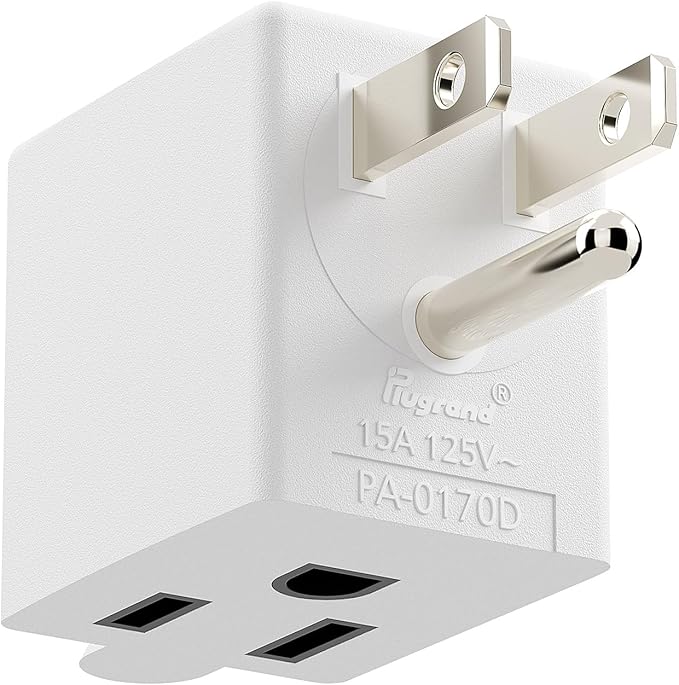90 Degree Adapter Right Angled Downward Angled USA 3-Prong Male-Female Adapter, 5-15P to 5-15R Direction Changer, White