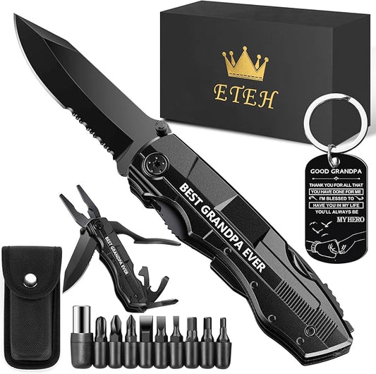 Gifts for Grandpa from Granddaughter Grandson,Fathers Day Birthday Christmas Grandpa Gifts,Multitool Knife "BEST GRANDPA EVER",Multi tool for Climbing,Camping,Cycling,Hiking