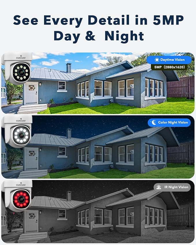 Camcamp 5MP PoE Security Camera Outdoor, Wired PoE IP Surveillance Cameras, Auto Tracking, 2-Way Audio, Color Night Vision