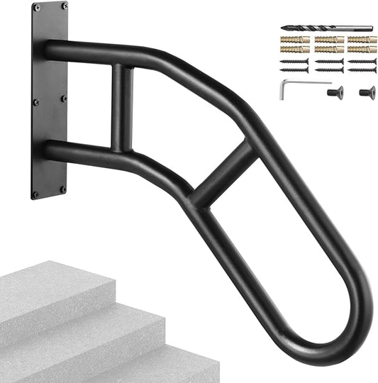VEVOR Handrails for Outdoor Steps, 32" Length Wall Mount Safety Railings for 1-3 Steps, U-Shaped Handrail with Matte Black Finished, Stair Handrails for Kids, Elderly, Pregnant Women, Disabled
