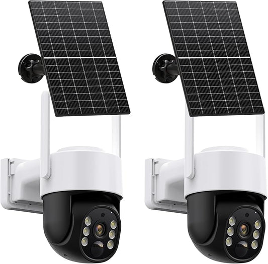 Solar Security Cameras Wireless Outdoor, 2K 360° View Battery Powered Outdoor Camera, Solar Outdoor Camera with PIR Motion Detection,Color Night Vision,2-Way Talk,IP65,Siren Alarm（2-Pack）
