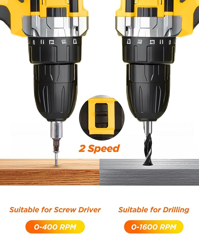 Drill, 21V Cordless Drill with Dual 2.0Ah Power Pack and Charger, Electric Power Drills Set, 3/8 Inch Chuck, 25+1 Torque, 2 Speed 29 Accessories Tool for DIY, Gifts