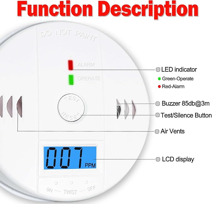 3 Pack Carbon Monoxide detectors,co Detector,Carbon Monoxide Alarm,co2 Detector Battery Powered with LCD Display,Carbon Monoxide Detector,UL2034 Standards,for Home