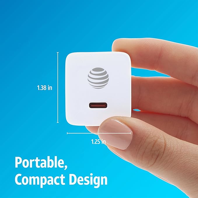 AT&T USB-C Fast Charging Wall Charger Cube Foldable Power Adapter Plug Brick Compatible w/iPhone 15/16/Plus/Pro/Pro Max, Galaxy S25/S24/Plus/Ultra 30W White