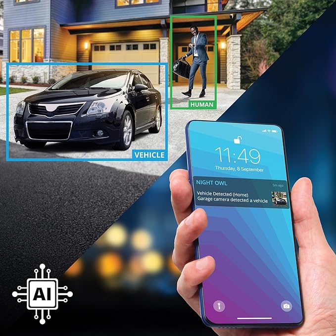 Night Owl 8 Channel Wi-Fi Video Home Security Hub with (4) Plug-in Wi-Fi 4K HD Indoor/Outdoor Spotlight Cameras with 2-Way Audio and 64GB microSD Card (Expandable up to 8 Cameras)