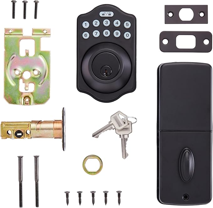 Amazon Basics Electronic Keypad Deadbolt Door Lock with Touch-Control Keyless Entry, Keyed Entry Option, Traditional, Matte Black, 1-Pack