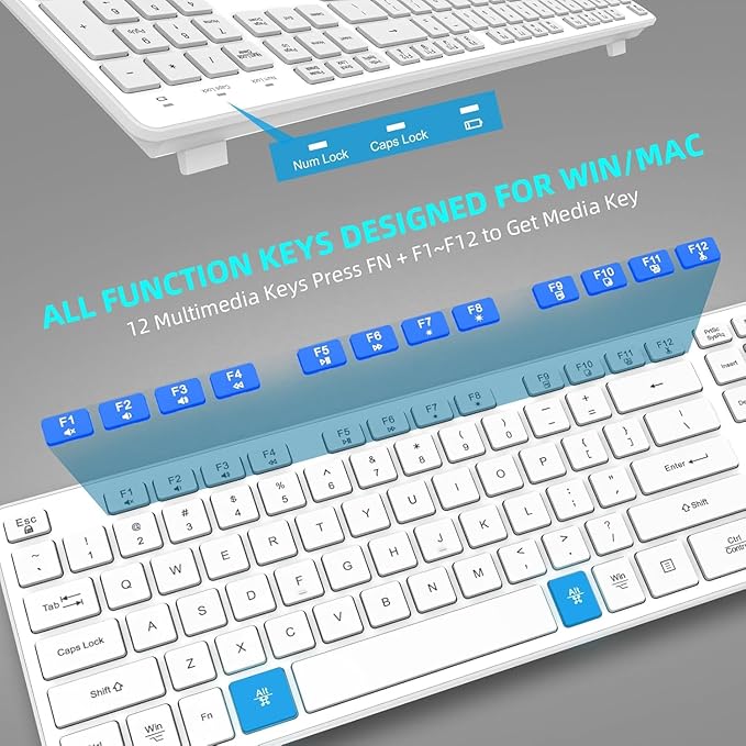 Slim Quiet Wireless Keyboard for Mac and Windows,Durable Flat Keyboard with Full Size Ultra Quiet Low-Profile Flat Keys, 2.4GHz Wireless for Mac,Windows 11/10/8/7/Vista,Microsoft & PC, White