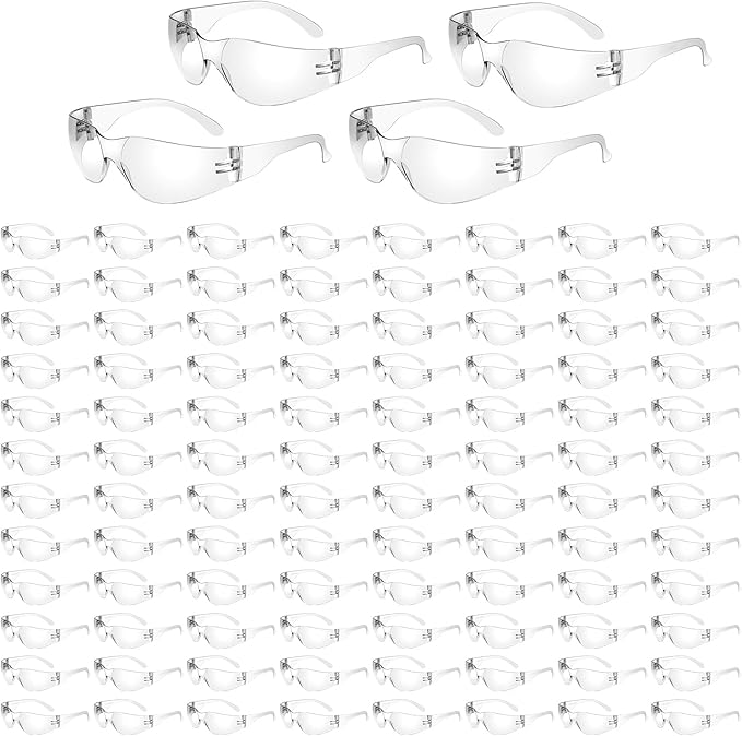 WFEANG Safety Glasses (Bulk 100-Pack) - Eye Protection Glasses with ANSI Z87.1, Scratch & Impact Resistant Protective Eyewear for Work, Lab, Construction