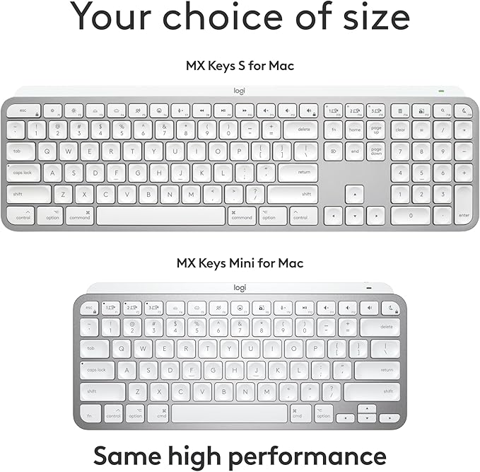Logitech MX Keys S for Mac, Wireless Keyboard, Fluid, Precise Laptop-Like Typing, Programmable Keys, Backlit, Bluetooth USB C Rechargeable for MacBook Pro, MacBook Air, iMac, iPad - Pale Grey