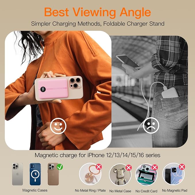 Magnetic Portable Charger, 16800mAh Wireless Power Bank, with 20W USB-C Fast Charging and LED Digital Display Magnetic Battery Pack, Compatible with iPhone 17/16/15/14/13/12 Full Series (2025)